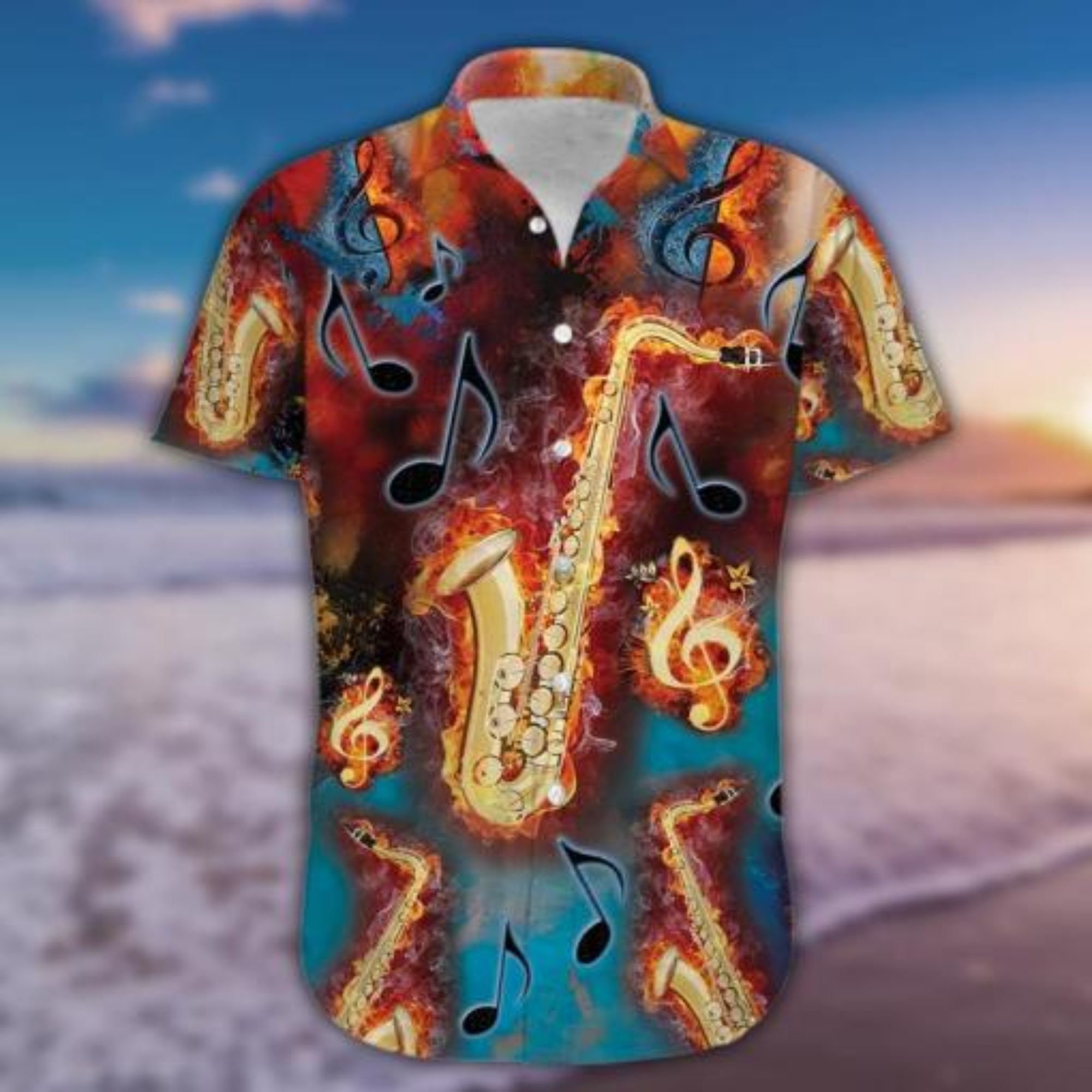 The Burning Melodies Of Saxophone Hawaiian Aloha Shirts Hawaii | Etsy