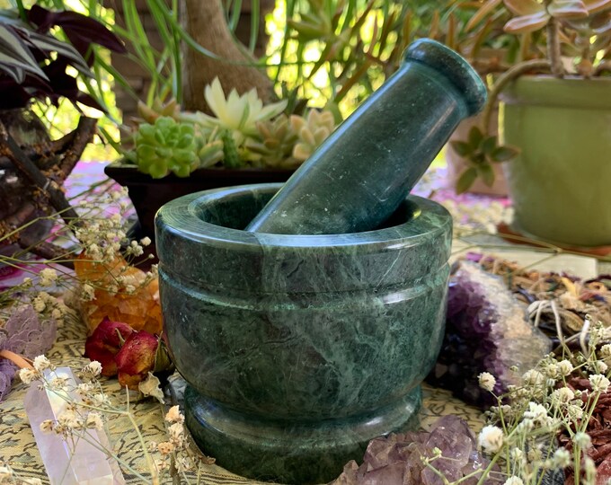 Green Marble Mortar & Pestle W/ Dragons Blood Resin Etsy