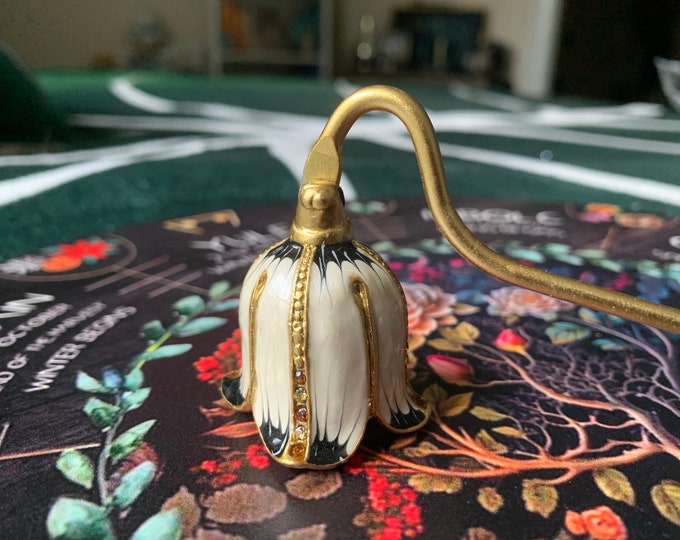 White Feather Enamel Candle Snuffer 6”