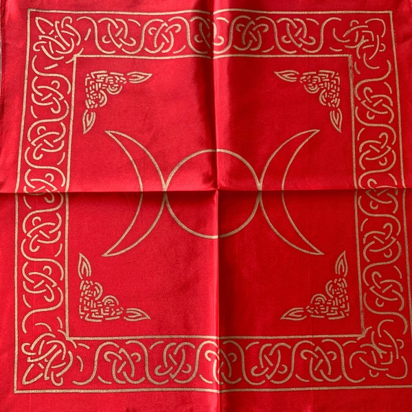 Red Satin Triple Moon Altar Cloth