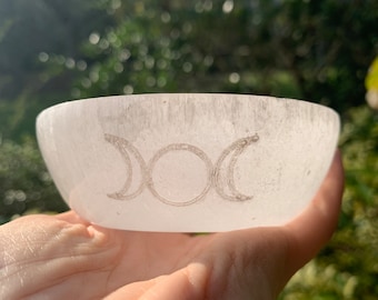 Triple Moon Goddess Selenite Bowl 4”