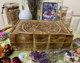 Pentacle Wooden Storage Box w/ patchouli leaves Kit 6x9