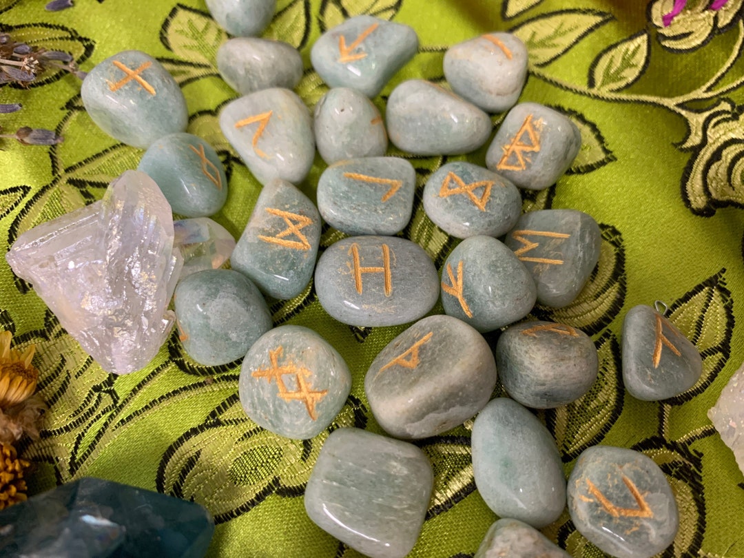 Green Aventurine Crystal Norse Elder Futhark Runes