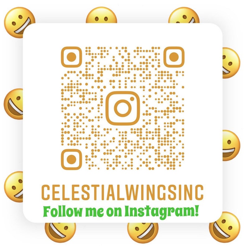 May include: A gold QR code with an Instagram logo in the center. The text "CELESTIALWINGSYNC Follow me on Instagram!" is below the QR code.