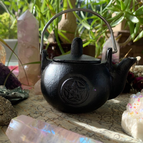 Mini Pentacle Cast Iron Kettle 4” Hibiscus Tea Kit