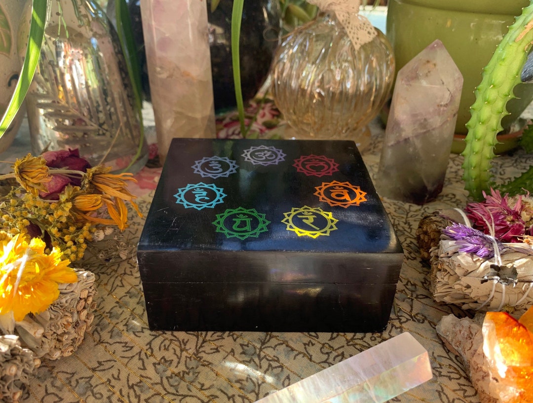 Black Soapstone Chakra Spell Box Etsy
