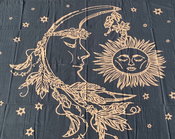 Golden Sun Moon Stars Tapestry Etsy