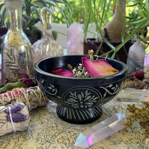 Black Soapstone Pedestal Altar Bowl