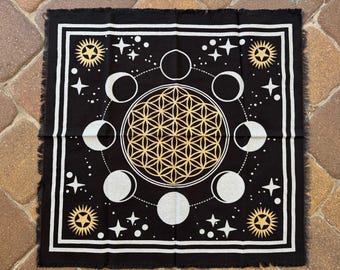 Flower of Life Moon Phase Altar Cloth
