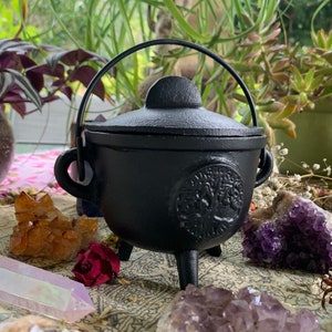 Tree of Life Cast Iron Cauldron w/white sage