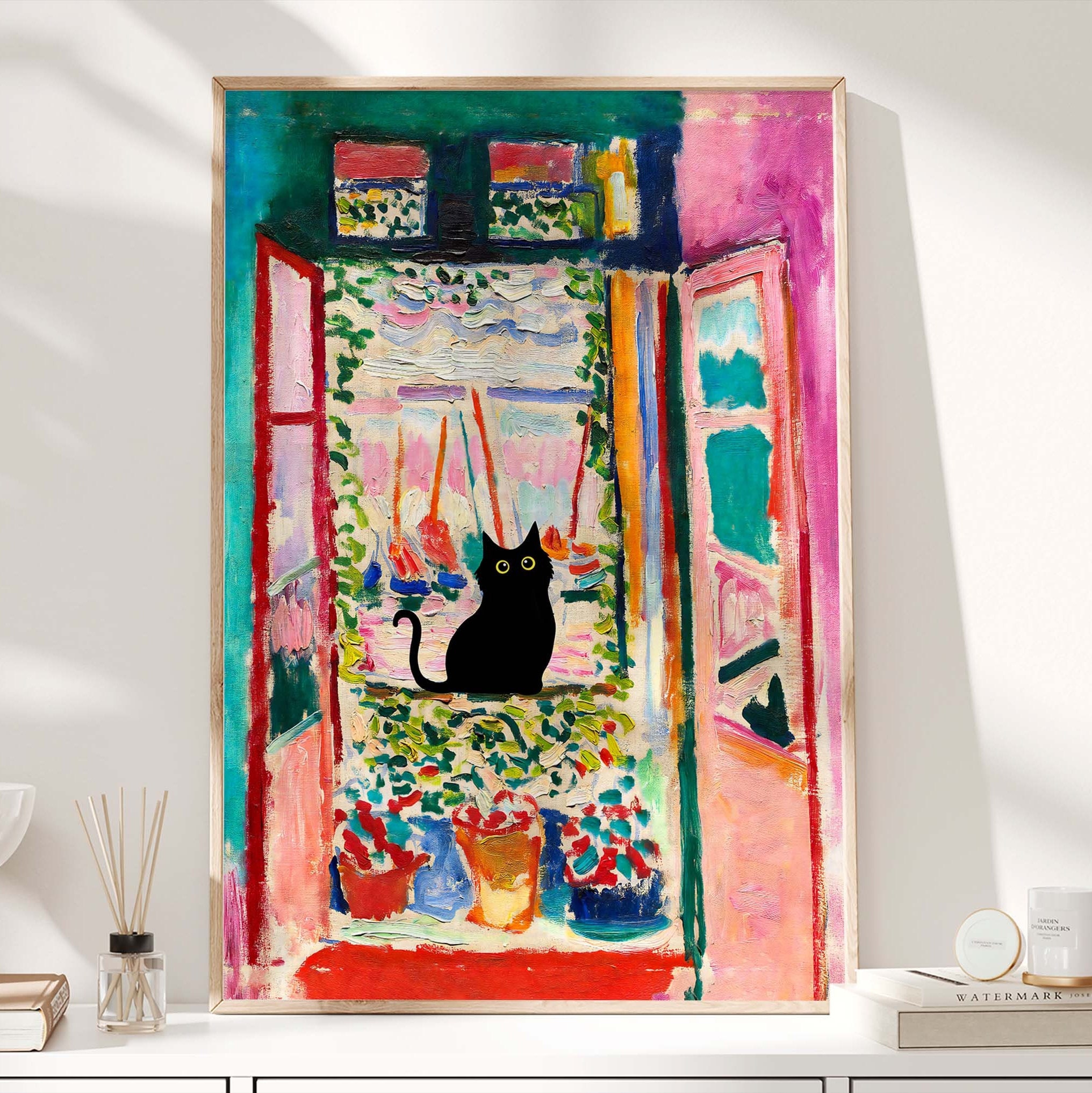 Henri Matisse Cat Print, Matisse Open Window Cat Poster, Black Cat