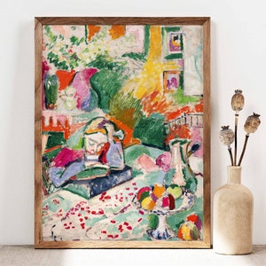 Henri Matisse Druck, Interieur mit einem jungen Mädchen Poster, Galerie Wandkunst, Matisse Mädchen lesend, Kunst Geschenkidee, Vintage Kunstdruck Geschenk PS0428
