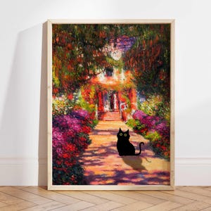 Monet Garden Cat Print, Claude Monet Flowers Cat Poster, Cat Art, Floral Print, Funny Cat print, Funny gift, Home decor Poster PS0283