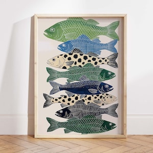Stacked Fish Wall Art Print, Coastal Nautical Marine Life Illustration image 6