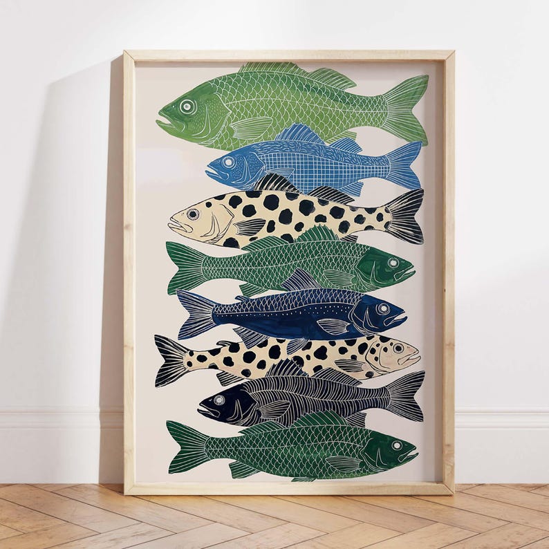 Stacked Fish Wall Art Print, Coastal Nautical Marine Life Illustration image 6