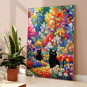 Black Cat Poster, Matisse Cat Print, Garden Flowers Cat Poster, Colorful Cat Art, Funny Cat print, Funny gift Idea, Home decor Poster PS0525