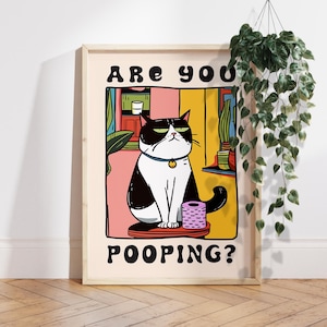 Stampa di gatto per il bagno Stampa artistica da parete per il water Stampa di gatto divertente Arte da parete massimalista Arte da parete per il bagno Poster per il water Stampa di cacca PS0560