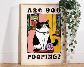 Bathroom Cat Print For Toilet Wall Art Print Funny Cat Print Maximalist Wall Art Bathroom Wall Art Toilet Poster Pooping Print PS0560