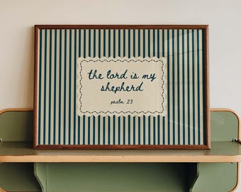 Psalm 23 The Lord Is My Shepherd Print, Retro Striped Christian Wall Art, Bible Verse Poster, Faith Decor, Baptism Gift