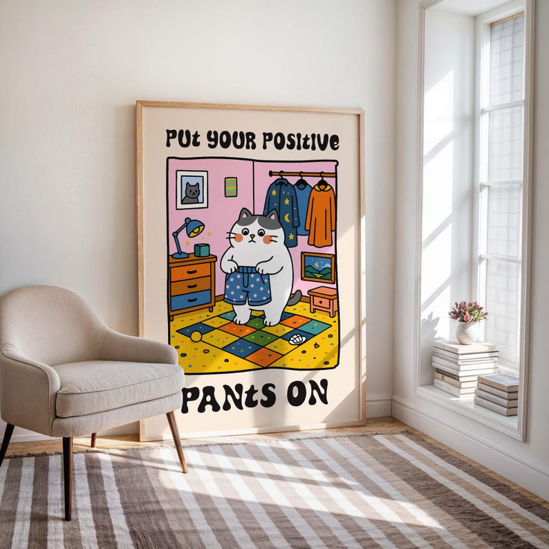Positive Cat Poster Gift, Cute Cat Wall Art, Motivational Cat Print ...