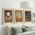 Tarot Wall Art Set: Vintage Celestial Botanical Prints (Sun Moon Stars)