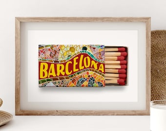 Barcelona Matchbox Poster, Spain Travel Wall Decor, Elegant Wall Art Gift idea, Colorful Antonio Gaudi Mosaic Poster, Gallery Wall PS0541