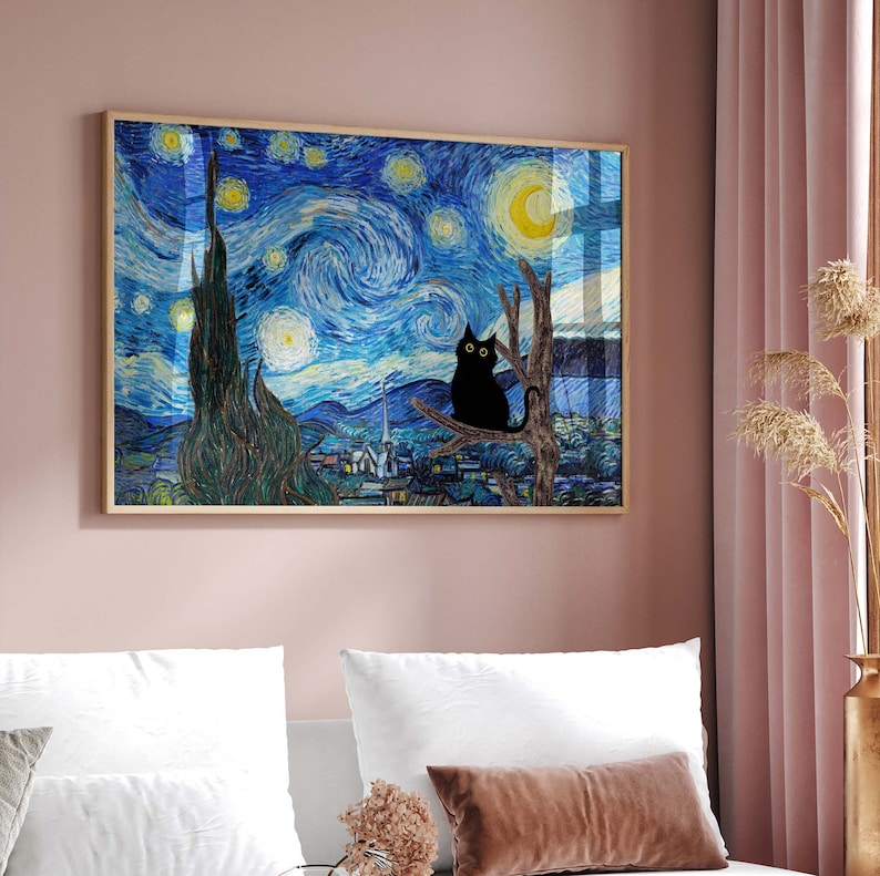Vincent Van Goghs The Starry Night Katzen Poster Van Gogh Etsy.de