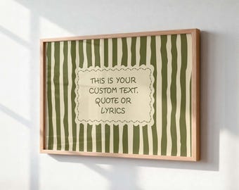 Personalised Text Print, Custom Song Lyrics Gift, Handwritten Style Quote Poster, Vintage Stripe Wall Art
