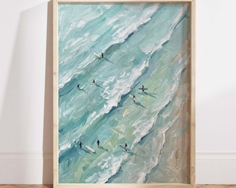 Surfing Print, Retro Ocean Waves, Coastal Beach Wall Art, Summer Vibes Poster