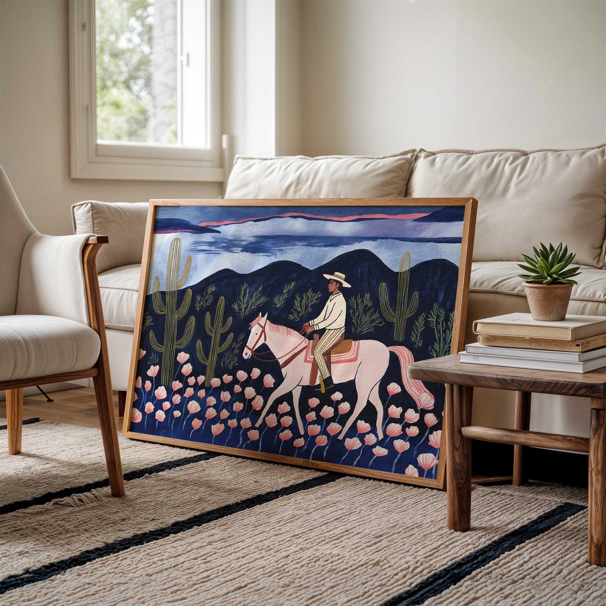 Cowboy Desert Art Print – Pink Horse Western Wall Art, Southwestern ...
