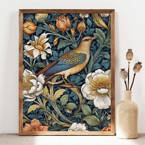 William Morris Inspired Poster, Bird and Flowers Print, Morris Art, Art Nouveau Floral Print, Botanical Vintage Art Nouveau Poster PS0392