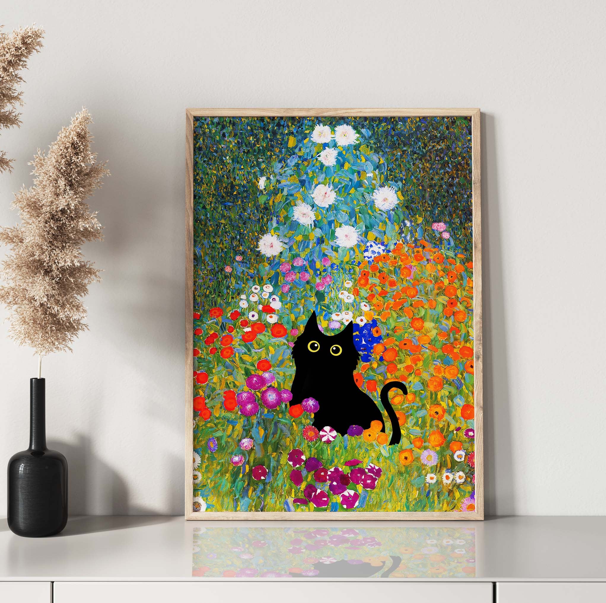 Gustav Klimt Garden Cat Print Klimt Flowers Cat Poster Black - Etsy UK