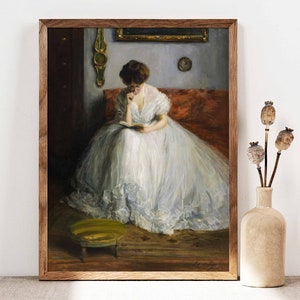 Die Leser von Jacques-Emile Blanche 1890 Plakat, Frau in schönem hellem Kleid lesend in einem Stuhl-antike Academia-Malerei-Druck PS0412