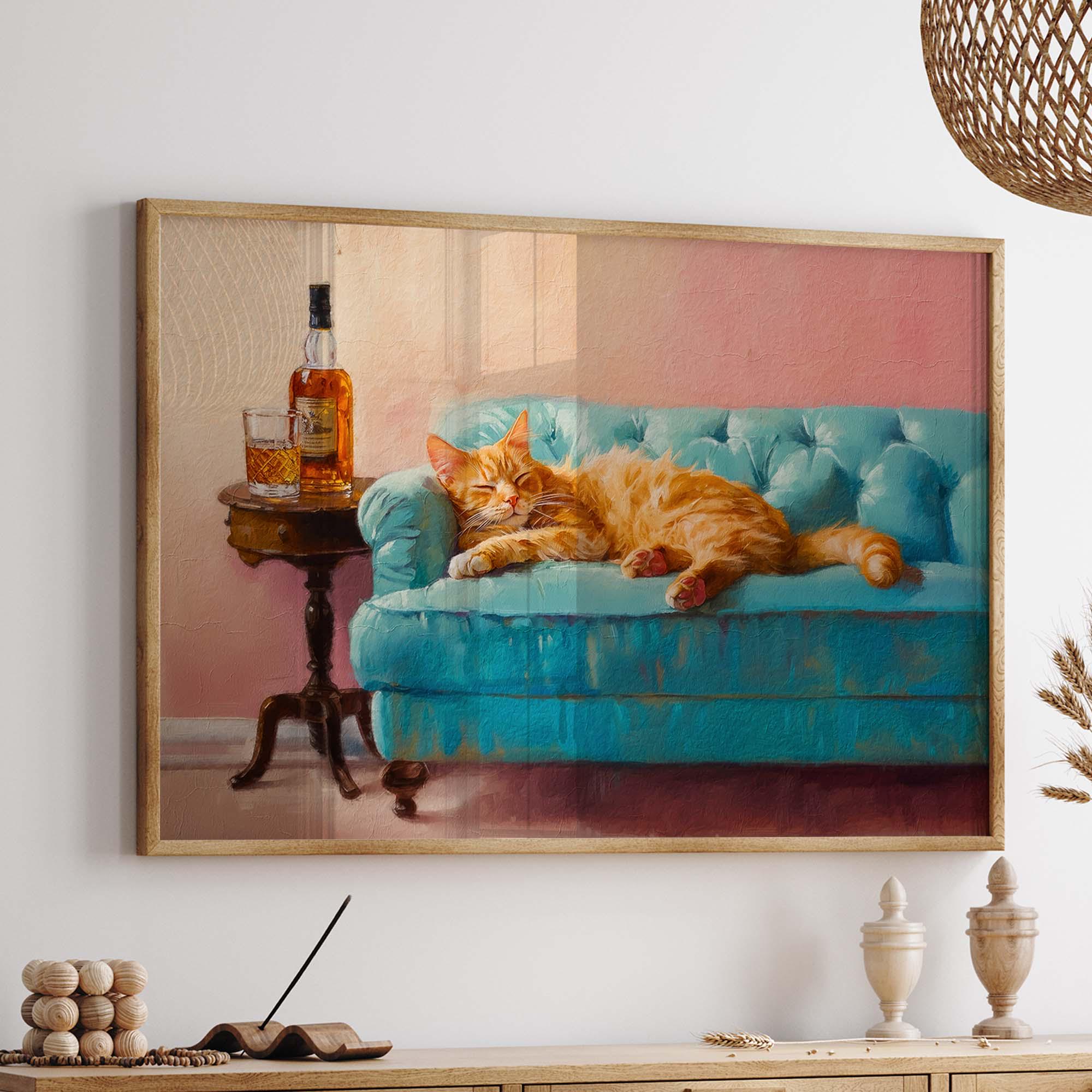 Orange Cat With Whiskey Art Print, Cute Quirky Whimsical Wall Art ...