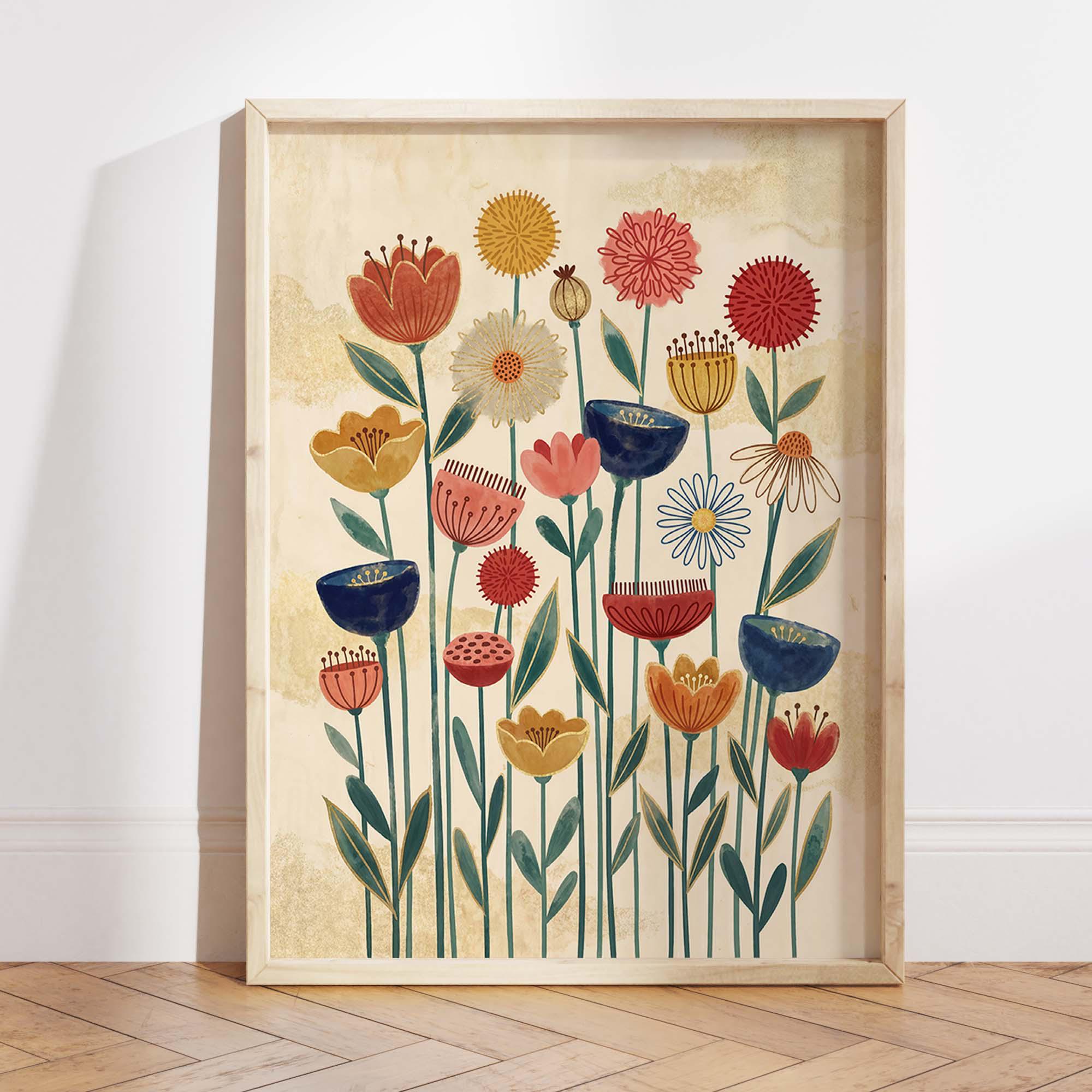 Colorful Botanical Wall Art Print, Modern Floral Poster, Vibrant Flower ...