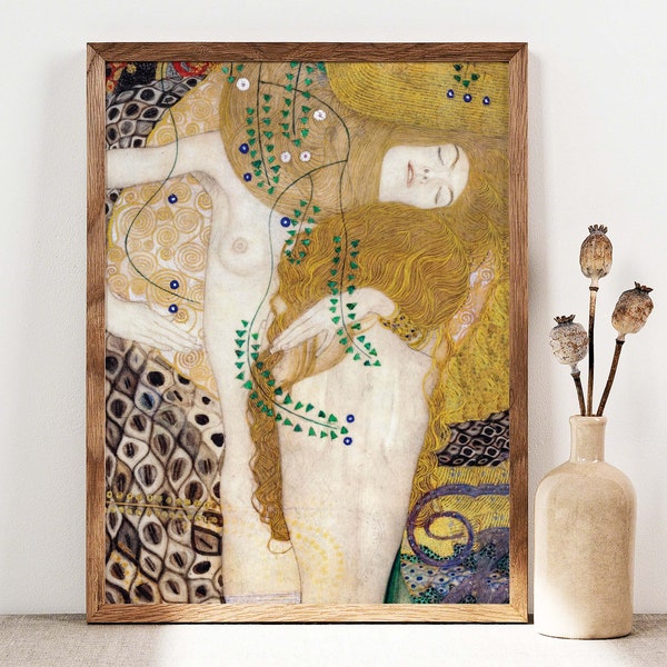 Impression de petites amies Gustav Klimt, serpents d'eau, estampes de Klimt, reproduction de Klimt, cadeau de pendaison de crémaillère, reproduction d'art, art lesbien GK008