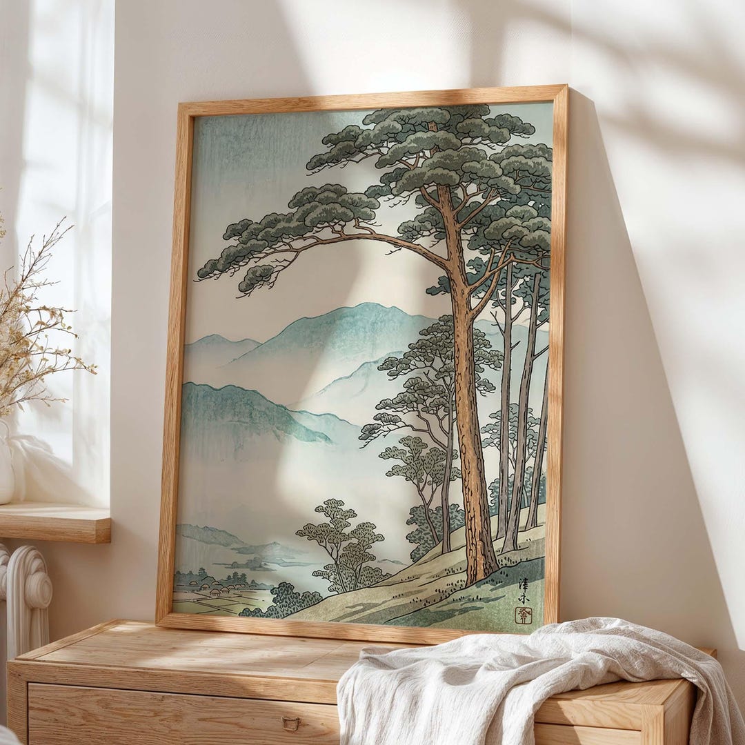 Vintage Japanese Forest Poster, Tranquil Mountain Landscape Wall Art ...