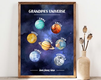 Gift for Grandpa from Grandchildren Grandpa's Universe Personalized Fathers Day Gift for Dad Custom Print Birthday Gift for Dad, Planets