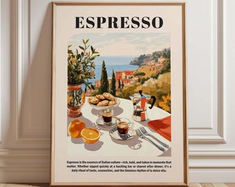 Italiensk espresso-tryck, gåva med La Dolce Vita-kaffe, vintage italiensk kökskonst, espressobardekor, present till kaffeälskare, väggkonst