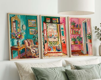 Matisse Open Window Print Set – Colorful Interior Triptych, Maximalist Gallery Wall
