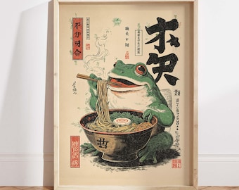 Japanese Ramen Frog Art Print, Retro Kitchen Decor