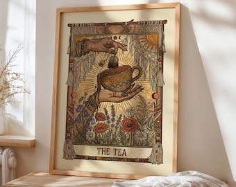 Affiche de tarot bohème sur le thème du thé, Décoration murale pour cuisine ésotérique, Décoration de tasse à thé botanique Art nouveau, Cadeau pour les amateurs de thé