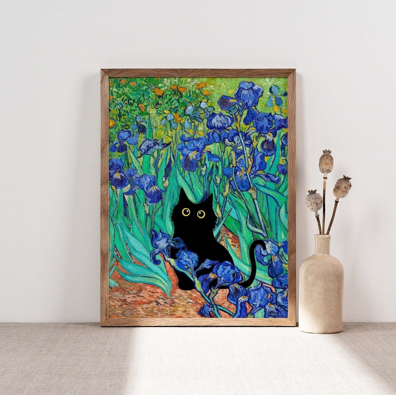 Vincent Van Gogh's Irises Cat Print Van Gogh Cat Poster - Etsy