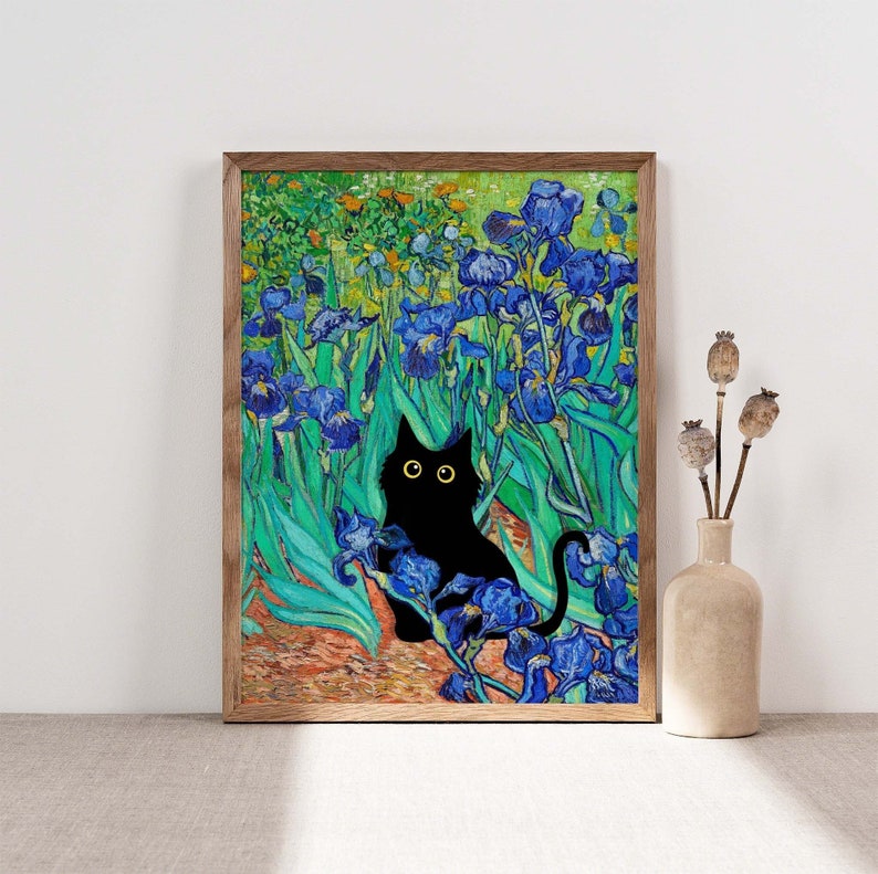 Vincent Van Gogh's Irises Cat Print Van Gogh Cat Poster Etsy