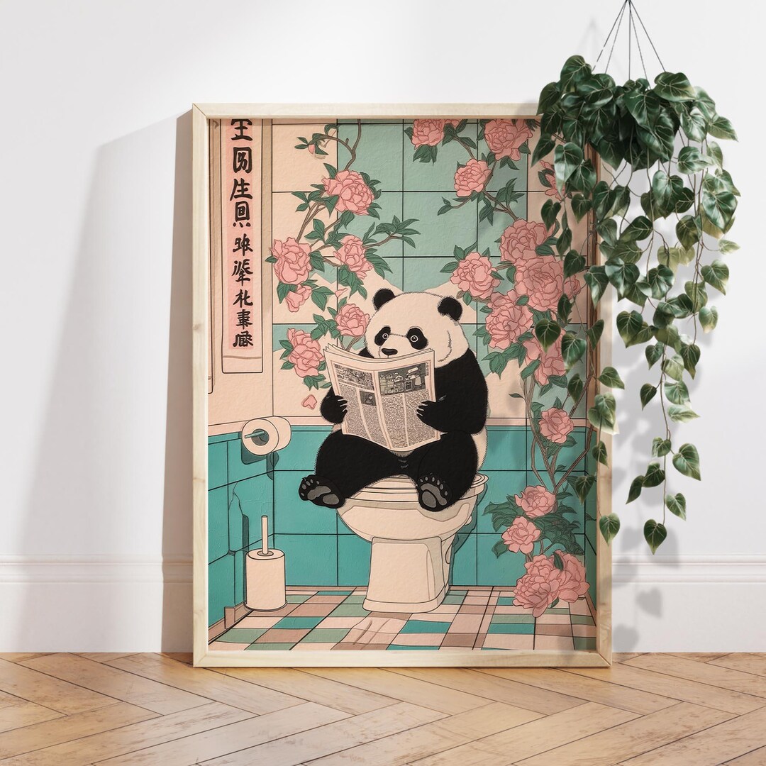Panda on a Toilet Funny Japanese Bathroom Print, Toilet Poster, Japan ...