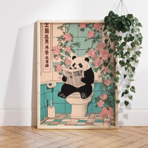 Panda on a toilet Funny Japanese bathroom print, Toilet poster, Japan Panda Pooping wall art, Neutral print, Unique Panda Lover Gift PS0673