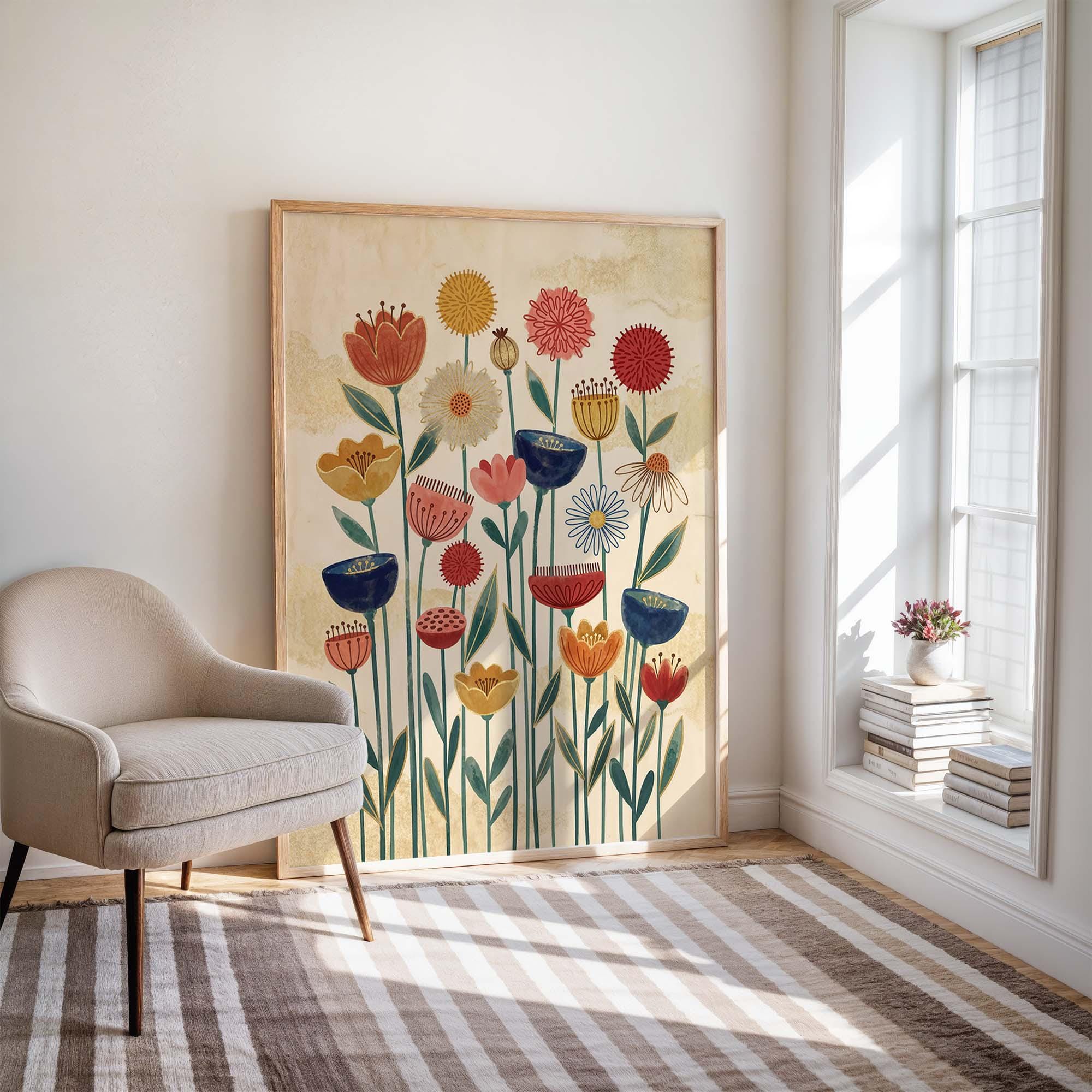 Colorful Botanical Wall Art Print, Modern Floral Poster, Vibrant Flower ...