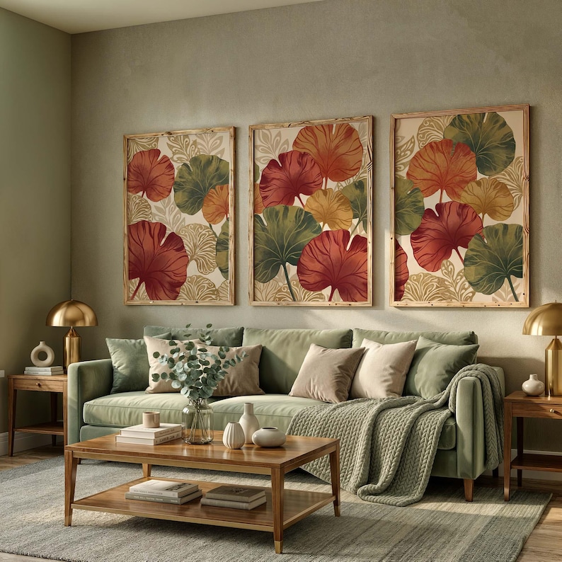 Botanical Wall Art Set of 3, Boho Leaf Prints, Terracotta Green Gallery ...
