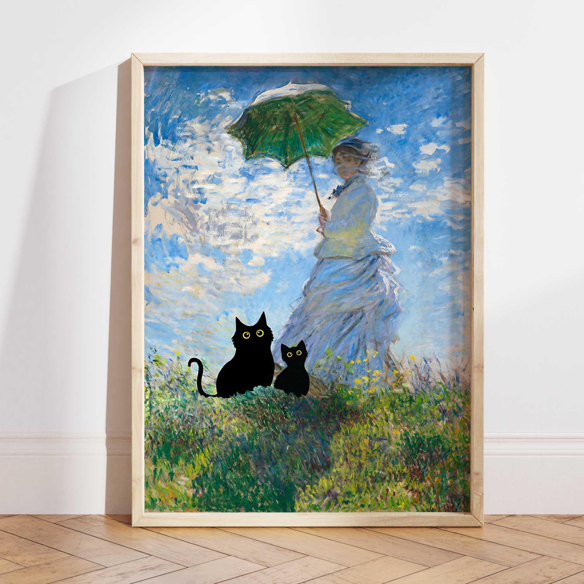 Black Cat art, Monet Cat Print, Two Black Cats Poster, Cat Art, Funny Cat print, Cat and Kitty Funny gift Idea Cat In Famous Painting PS0514