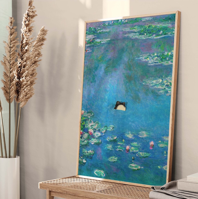 Unbeeindruckter Frosch, Monet Seerosen Frosch Druck, Claude Monet Angry Frog Poster, Frosch Kunst, Lustiger Frosch Druck, Matsumoto Hoji Frosch PS0017 Bild 4